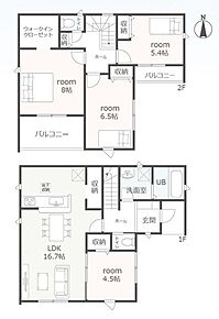 リビングには洋室が隣接☆リビングと一体利用が可能です♪２階には洋室が４部屋あり、家族個々の時間を大切にできます◎各居室収納付き！南向きの日当たりの良いバルコニー有り♪ 