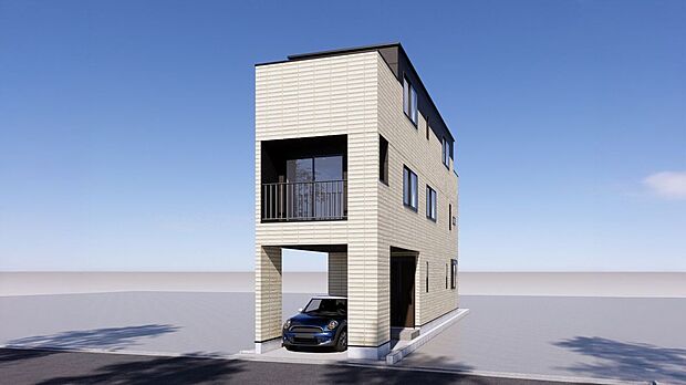 【完成イメージパース】シンプルで飽きのこないフォルムが魅力。穏やかな住宅街に調和し、永く愛せる住まいを演出します。