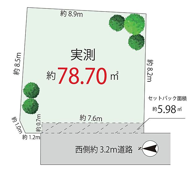 【区画図】ゆとりある約23坪。大型4LDKプランが叶う、更地渡し。