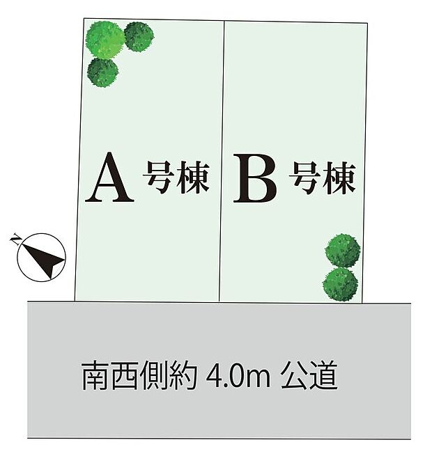 【区画図】整形地ならではの使いやすさが魅力の2区画の土地。暮らしやすさに繋がる利便性の高い区画です。