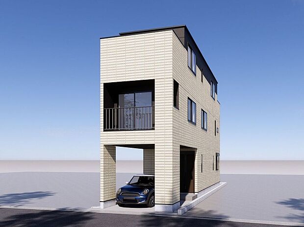 【完成イメージパース】シンプルで飽きのこないフォルムが魅力。穏やかな住宅街に調和し、永く愛せる住まいを演出します。