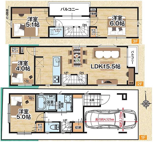 【間取図(平面図)】【間取図】広々リビングに加え、個室も充実した4LDKプラン。家族が増えてもゆとりを感じられる、暮らしやすさを考えた間取りです。