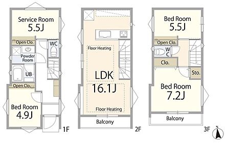 5980万円、3LDK+S（納戸）、土地面積48.79m2、建物面積87.92m2 【間取図  家族が快適に暮らせる3LDK＋Sタイプ。充実の居住空間と豊富な収納で、ライフスタイルに合わせた使い方が楽しめます。 