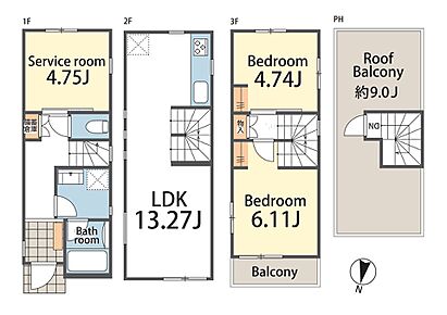 4180万円、3LDK、土地面積35.07m2、建物面積70.75m2  収納や書斎にも使えるサービスルームを備えた2SLDK。夫婦ふたりの暮らしや、これから家族が増える方にもぴったりの間取り。 