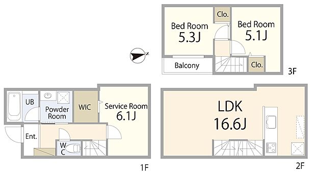 【間取図】収納や書斎にも使えるサービスルームを備えた2SLDK。2台の駐車場付きです。夫婦ふたりの暮らしや、これから家族が増える方にもぴったりの間取り。