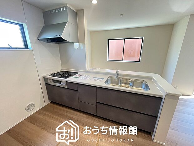 現地写真(キッチン)
収納たっぷりのシステムキッチン、浄水器付水栓を標準装備しています。