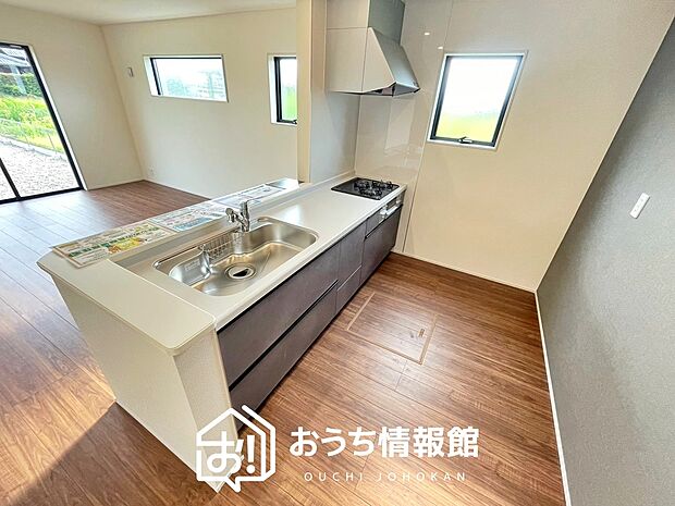 現地写真(キッチン)
収納たっぷりのシステムキッチン、浄水器付水栓を標準装備しています。