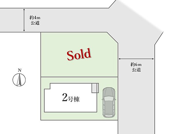 【全体区画図】
最終1棟となりました!
カースペースが確保されており、前面道路は幅員6mあるので駐車がしやすい開放的な立地!