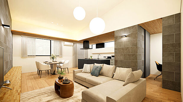 【【建物完成イメージパース:LDK】】WIC、SIC、パントリーなど収納を多く設けたプランニングで住まいをスッキリと整頓された状態を創れます。
※イメージ画像と実際の物件とは異なる場合がございます。