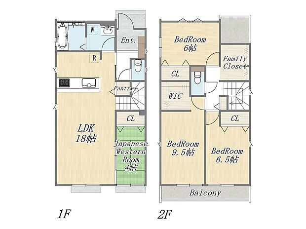 【【参考プラン：1号地】】Plan：4LDK+WIC+FC+Pantry+カースペース2台
建物参考価格：1703万円～／建物面積：105m2