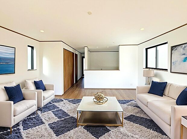 【【LDK:A号棟】】カウンターキッチンでリビングに居るご家族ともコミュニケーションが取りやすい造り。