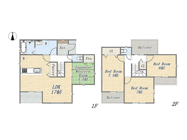 【【参考プラン:5号地】】Plan:4LDK+Pantry+カースペース2台
建物面積:99.36m2
建物参考価格:1700万円