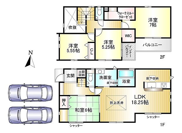 1号棟:4LDK 土地面積:127.49m2 建物面積:106.55m2 駐車可