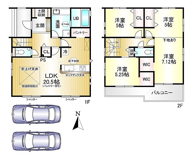 3(4)LDK 土地面積:116.60m2 建物面積:107.38m2 駐車2台可