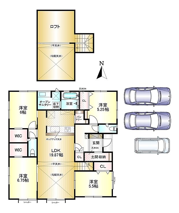 4LDK 土地面積:295.51m2 建物面積:104.13m2 駐車スペース3台