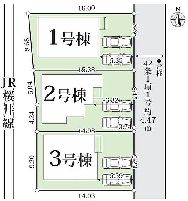 全3棟♪カースペースは、並列で2～3台可能♪（車種による）ご家族分の自転車を駐輪したり、来客用の駐車スペースとしてもお使いいただけます♪
