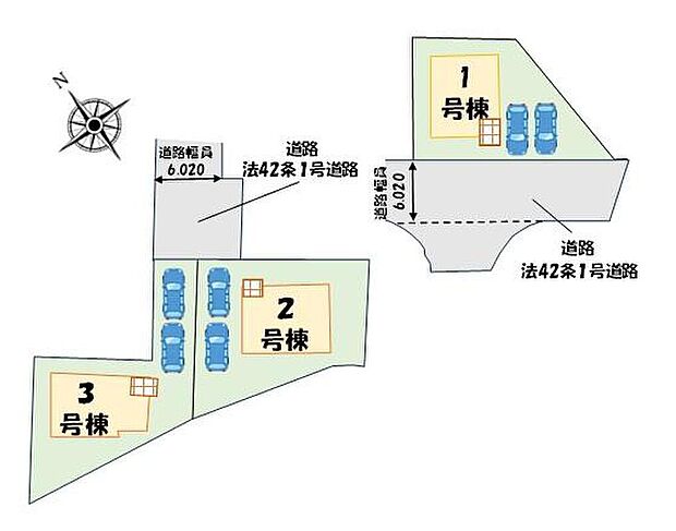 【区画図】
カースペース2台分ご用意ございます♪家族分の自転車を駐輪したり、来客用の駐車スペースとしてもお使いいただけます♪空いたスペースには、花や緑で彩るガーデニングもオススメです♪