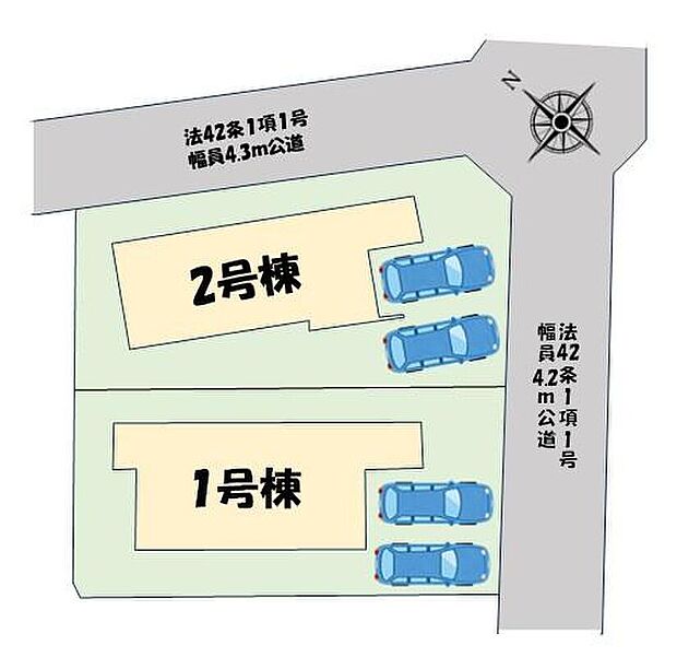 ≪全体区画図≫
閑静な住宅地の全2棟☆お車は2台駐車可能です♪空いたスペースには、花や緑で彩るガーデニングもオススメです♪