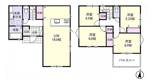 (1号棟)
4LDK、土地面積165.86m2、建物面積97.29m2