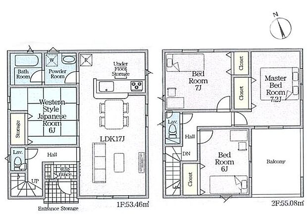 (2号棟)、4LDK+S、土地面積223.44m2、建物面積108.54m2
