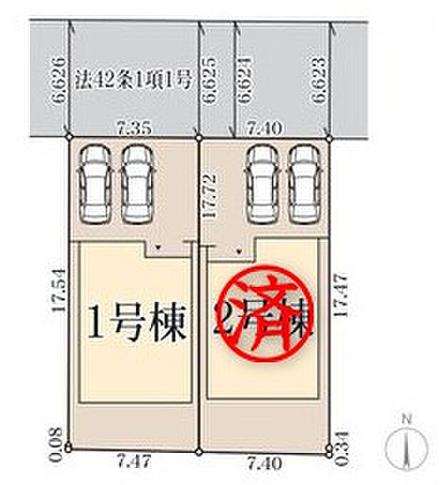 ≪全体区画図≫
カースペース2台分＋駐輪スペースもございますので、家族分の自転車を駐輪したり、来客用の駐車スペースとしてもお使いいただけます♪