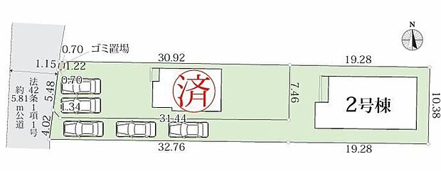 【区画図】カースペース2~3台分ございますので、家族分の自転車を駐輪したり、来客用の駐車スペースとしてもお使いいただけます。