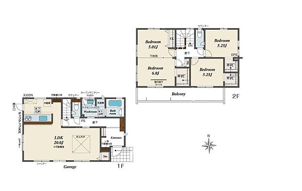 (1号棟)、3LDK、土地面積200.05m2、建物面積115.19m2