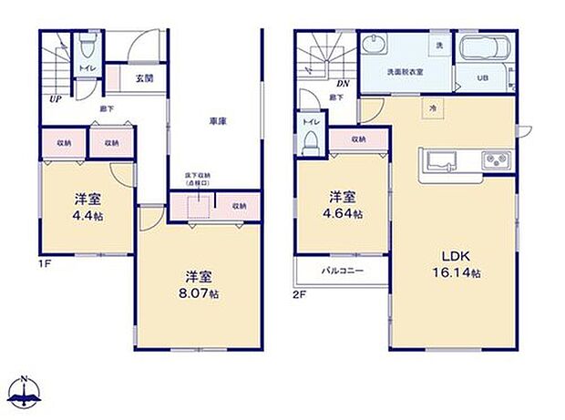 【3LDK】水回りがまとまっているので忙しい奥さんには嬉しい間取りです。
2階リビングにすることで、陽当たりを良くし、人目も気にならずプライバシーを確保することが出来ます。