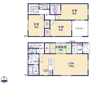 ◇広々18帖LDK！キッチンに隣接した使い勝手の良い水回り♪心安らぐ「畳の部屋」♪
◇2階主寝室に、収納力豊富なWIC♪全居室収納♪
◇2部屋から出られるワイドバルコニー♪ 