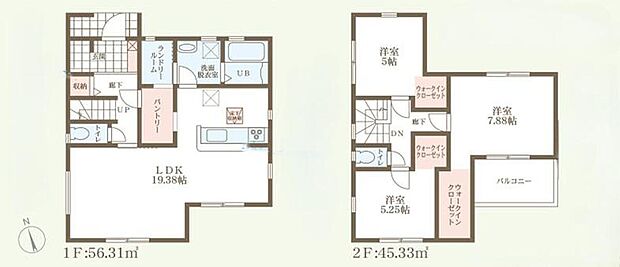 【3LDK】パントリー&ランドリールーム♪2階の全居室は、ウオークインクローゼット♪
玄関には、土間収納♪1階廊下に、収納スペース♪
増えがちな季節の衣類や本、趣味の道具などもすっきりと片付きます♪