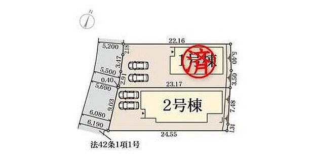 【【区画図】】カースペース２台分ございますので、家族分の自転車を駐輪したり、来客用の駐車スペースとしてもお使いいただけます♪