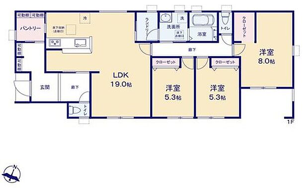 【3LDK】●平屋♪●まとめ買いして帰っても大丈夫！玄関スペースからキッチンパントリーへ直接運べるお住まい♪
●ランドリーが独立した、お洗濯が楽しくなる間取りです♪●お手洗いは2か所に♪