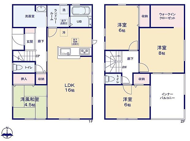 【4LDK】LDKの隣に、あると落ち着く『和室』付♪家事の休憩スペースやお子様のお昼寝スペースに♪
主寝室にはウォークインクローゼット&全居室に収納付き!居室の全空間を有効活用出来ます♪広々インナーバルコニー♪