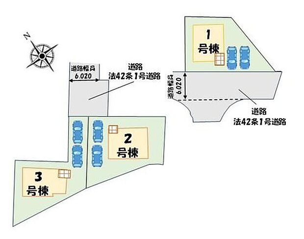 【【区画図】】カースペース2台分ご用意ございます♪家族分の自転車を駐輪したり、来客用の駐車スペースとしてもお使いいただけます♪空いたスペースには、花や緑で彩るガーデニングもオススメです♪