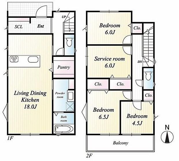【4LDK】◇シューズクロークには、お部屋には持って入りたくないアウトドア用品の収納も可能です♪
◇LDKは広々約18帖！キッチンのすぐ横のパントリーは飲料水や食料品などの置き場所に最適です♪
◇全居室収納付き♪