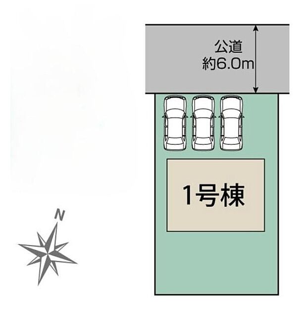 【全体区画図】カースペースは3台可能です♪花や緑で彩るガーデニングもオススメです♪リビングからの景観もインテリアの一つになりそうです♪