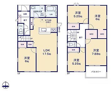 ◇LDKに、２か所の収納スペース♪リビングイン階段♪
◇２階の７．８帖・６帖の洋室にWIC！全居室に収納！居室の全空間を有効活用出来ます。
自分好みのお部屋で、ゆったりお寛ぎ頂けます♪ 