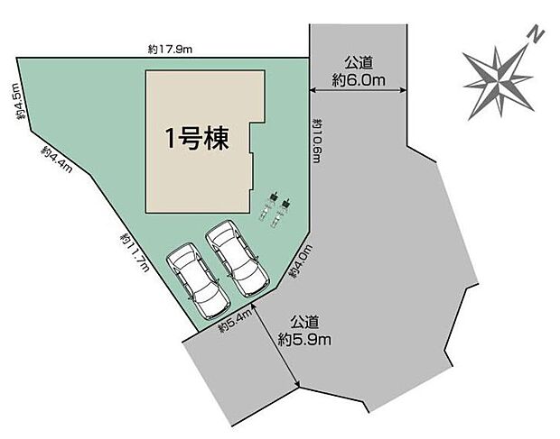 【全体区画図】角地☆閑静な住宅地☆カースペース２台分ございますので、家族分の自転車を駐輪したり、来客用の駐車スペースとしてもお使いいただけます♪