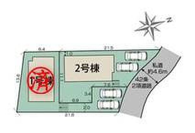 【【全体区画図】】閑静な住宅地☆お車は2台駐車可能です♪小学校まで徒歩14分と近くお子様の通学も安心◎