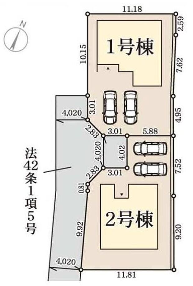 【【全体区画図】】カースペース２台分ございますので、家族分の自転車を駐輪したり、来客用の駐車スペースとしてもお使いいただけます♪