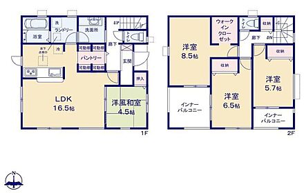 ◇可動棚付き広々パントリー！廊下側からも入れます♪飲料水や食料品の置き場所に重宝しそうです♪◇LDK隣に「和室」付き♪◇浴室の前にはランドリールーム♪◇主寝室にWIC♪◇2つのインナーバルコニー♪ 