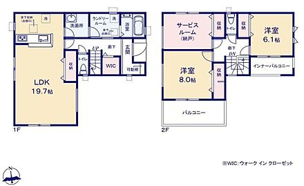 ◇荷物や趣味が増えても安心の収納！ストレージルーム付き♪◇対面式キッチンを採用した、広々19.7帖LDK！◇急な雨でも大丈夫！インナーバルコニー♪◇WIC完備♪ 