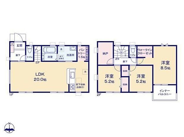 【3LDK+S】全居室南向きの明るいお住まい♪LDK広々20帖！家具レイアウトの幅も広がります◎大容量パントリー付きでキッチン家電や食材をたっぷり収納！可動棚付きでカスタマイズ可☆