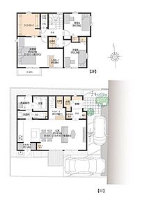 南向きリビングに、使い勝手の良いセパレートキッチンと約1.2帖のキッチンクロークを配置。1階にはおでかけクロークとお掃除ベース、2階にはファミリークロークを備えた収納充実の間取りです。 