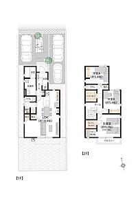 ■D号地
1階にリビングと水回り、2階に洋室3部屋のある3LDK。2階約9.1帖の主寝室には、書斎コーナーがございます。ワークスペース、PCデスクなど様々な用途でお使いいただけます。 