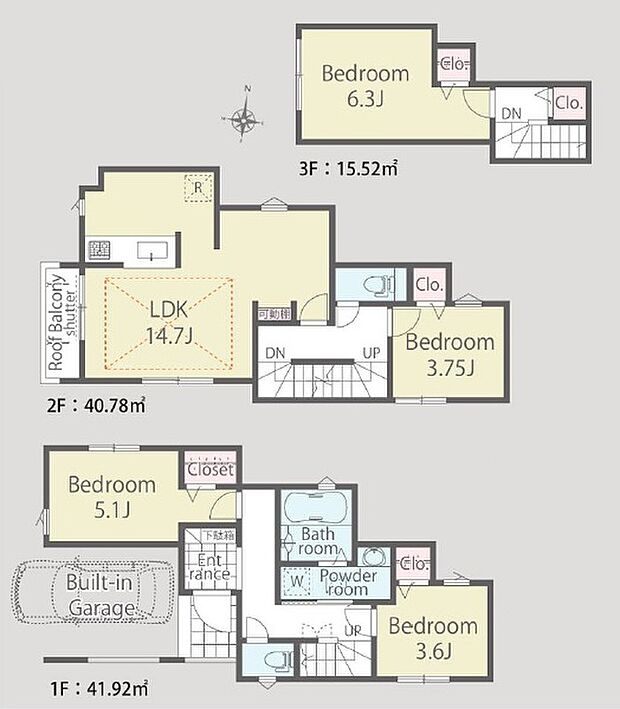 【4LDK】建物面積にビルトイン車庫部分8.69m2、インナーバルコニー部分約1.24m2含む