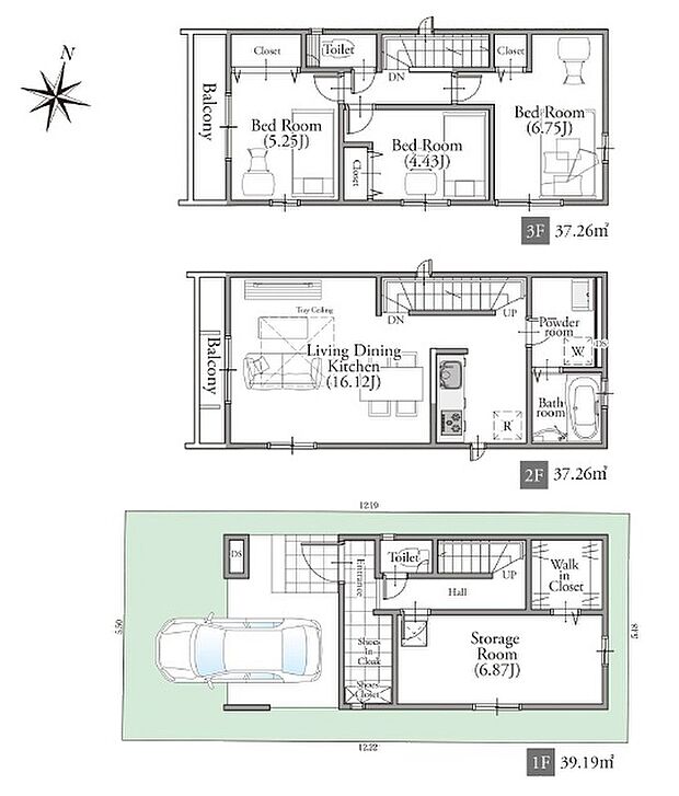 【3LDK+S】※建物面積に車庫部分8.76m2含む
