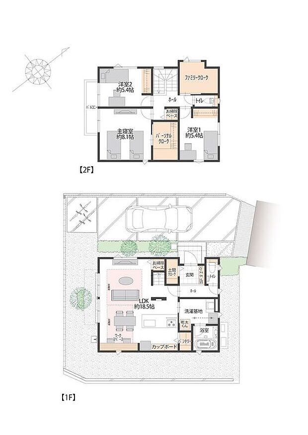 【3LDK】■3号地間取図　
3号地は1階にリビングと水回り、2階に洋室3部屋のある3LDK。2階約8.1帖の主寝室には、パーソナルクロークがございます。ご家族の荷物や衣類を一括管理できるので便利です。