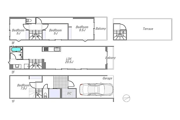 【2号棟】間取り: 4LDK土地面積: 63.23m2建物面積: 127.97m2