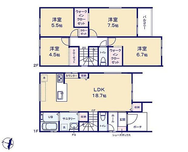 (１号棟)、価格5299万円、4LDK、土地面積101.25m2、建物面積105.4m2 